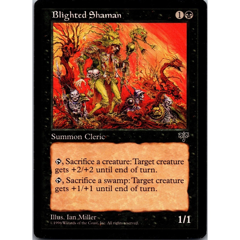 Magic The Gathering Blighted Shaman Mirage LP Uncommon Black Cleric Ian Miller